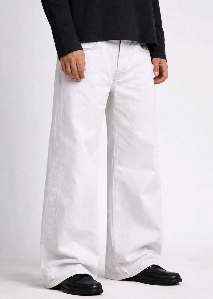 Men's cream Wide Leg Jeans