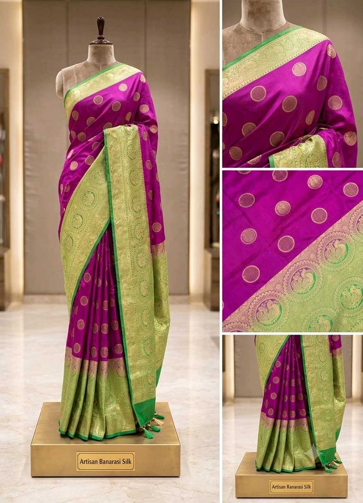Elegant Purple &amp; Green Silk Saree