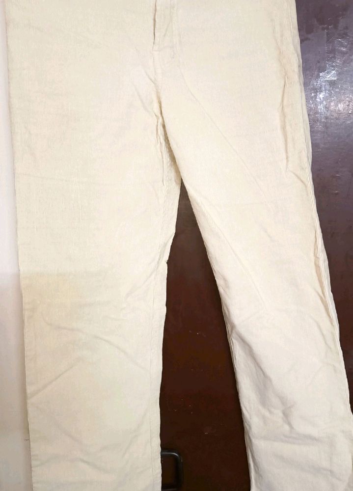 Unisex Corduroy Cream Pant For Formal &amp; Casual Loo