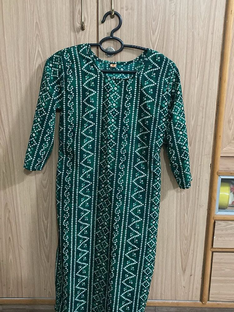 Green Bandhani Print Kurta