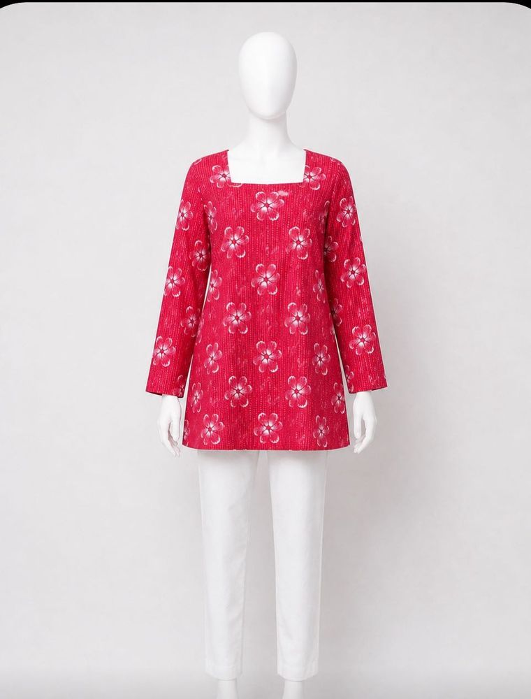 Red Floral Print Kurta