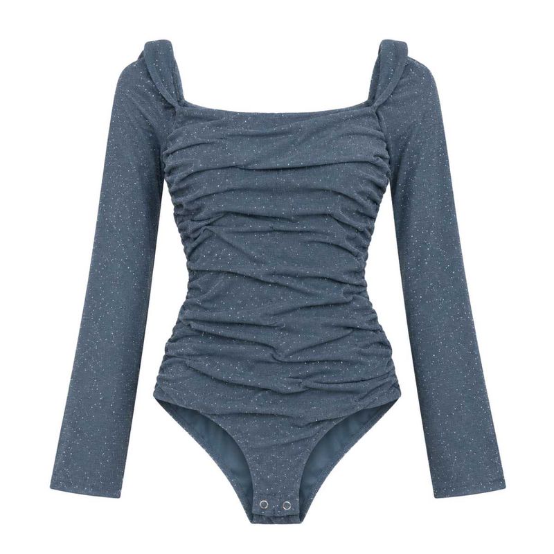 Sparkly Ruched Long Sleeve Bodysuit