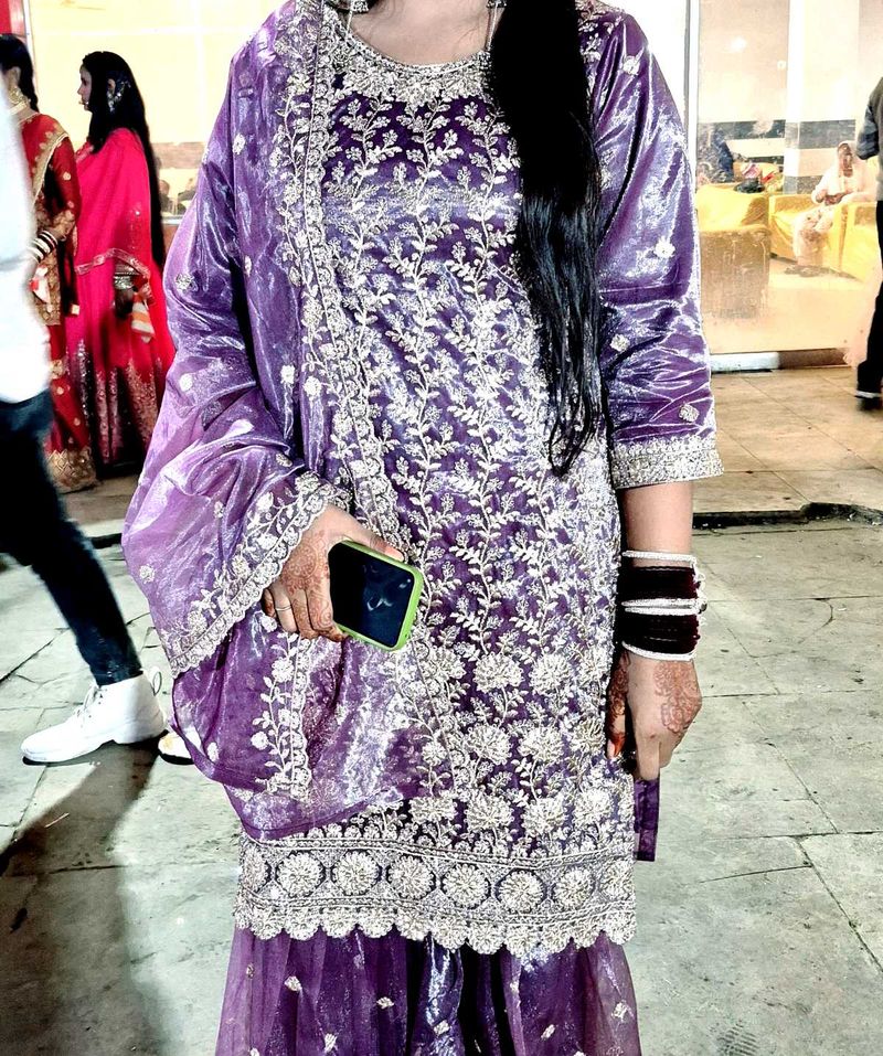 Elegant Purple Embroidered Kurti Set