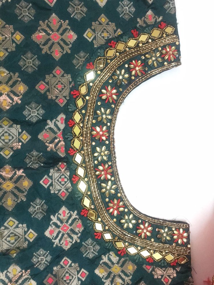 Silk green colour Anarkali salwar with red colour Shawl.Used only once good condition
