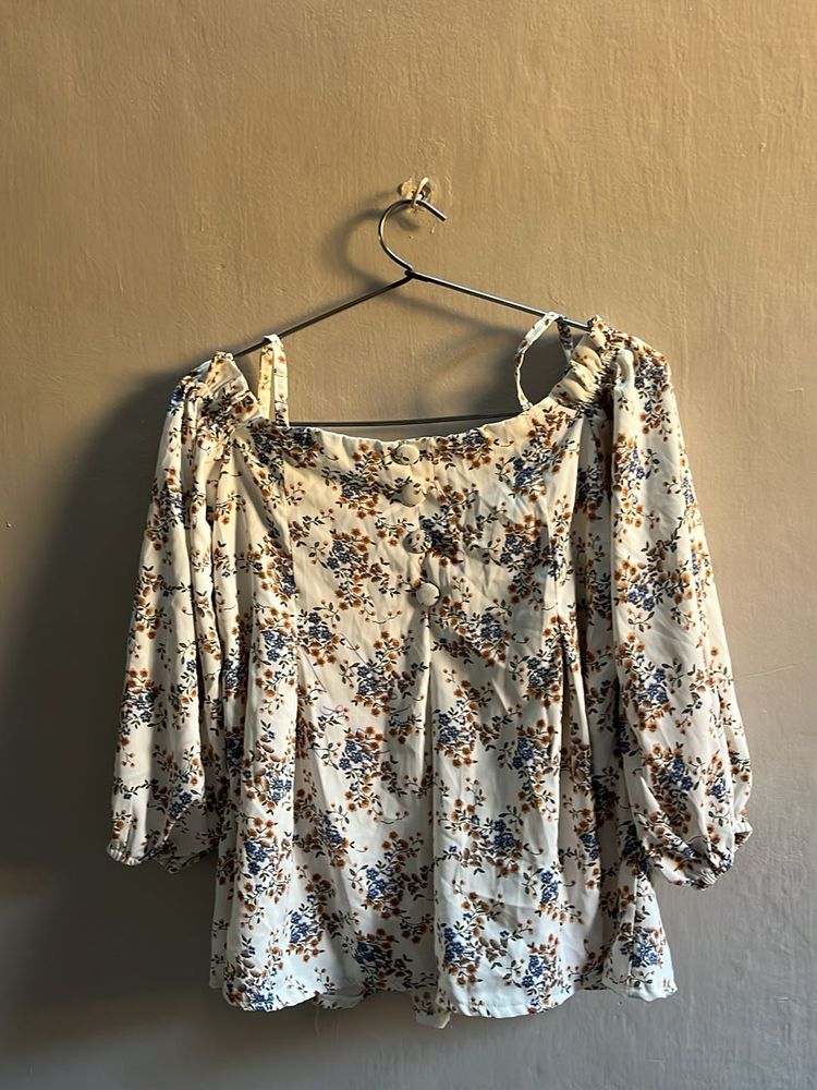 Floral Print Button-Down Top