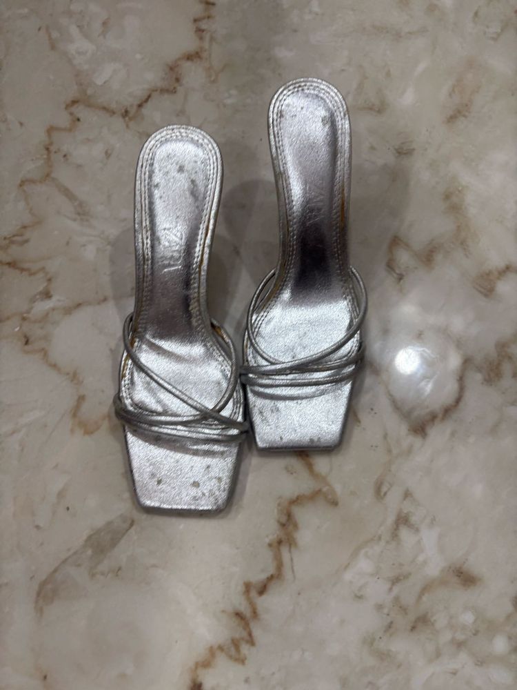 Zara Silver Heeled Sandals