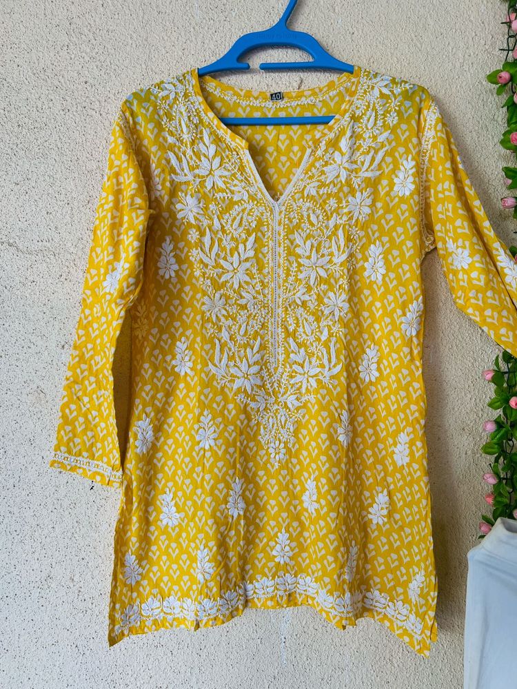 Yellow Embroidered Kurti