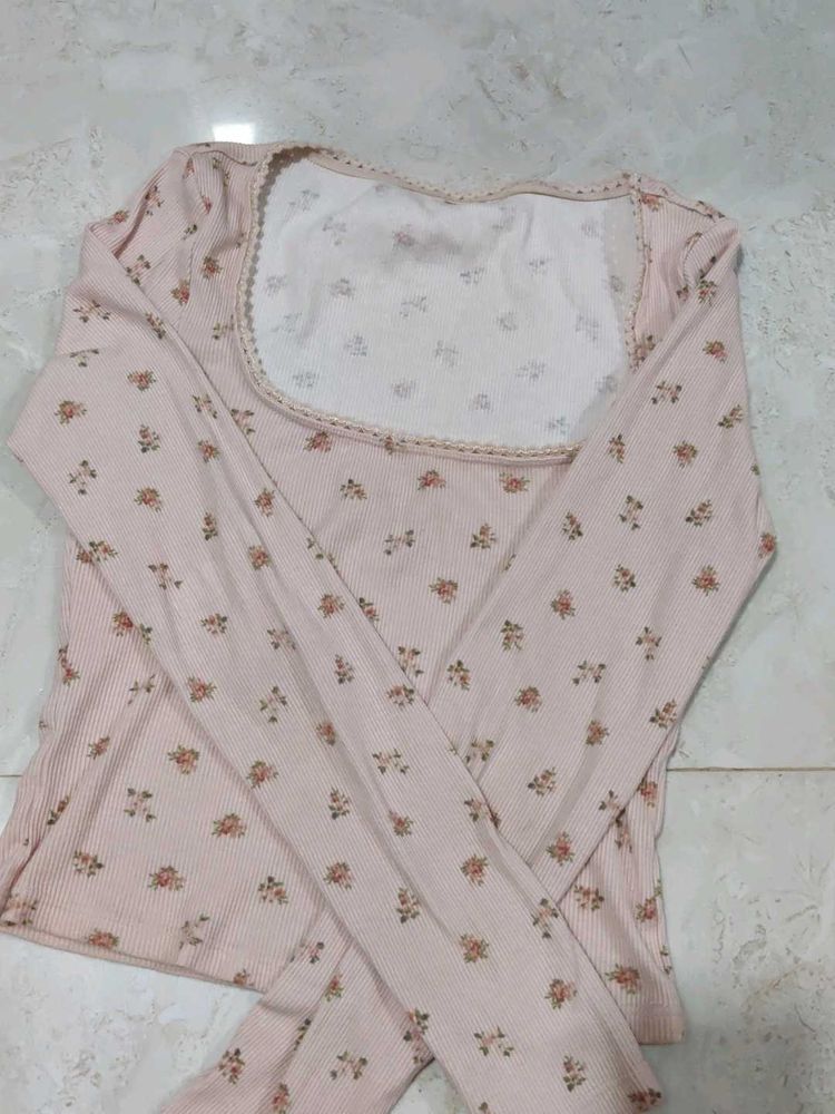 Cute Floral Print Square Neck Top