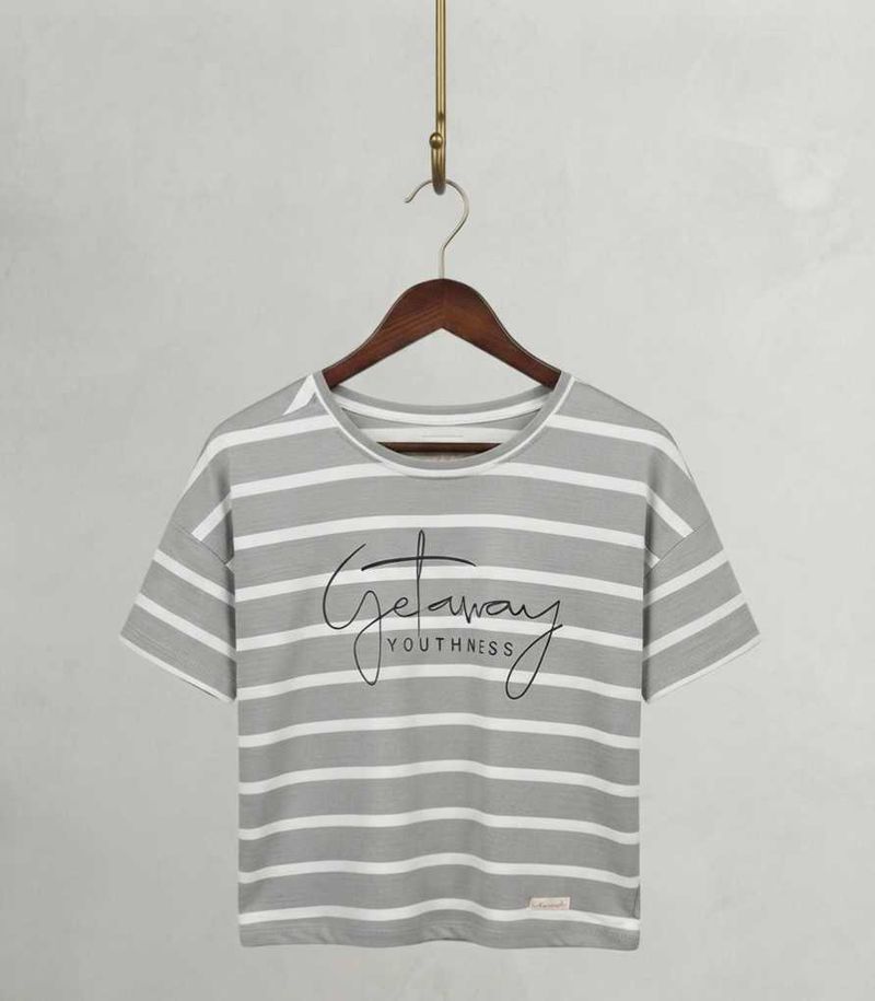 Striped "Getaway Youthness" T-Shirt Cropped