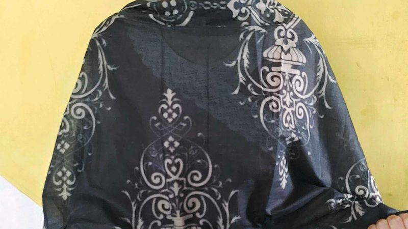 Patterned Black Pure Cotton Dupatta