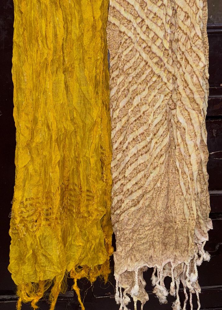 COMBO✨Vibrant Yellow Duppata &amp; Beige Stall Set