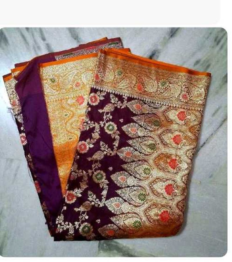 unused saree Wine And Orange Banarasi Silk Sare