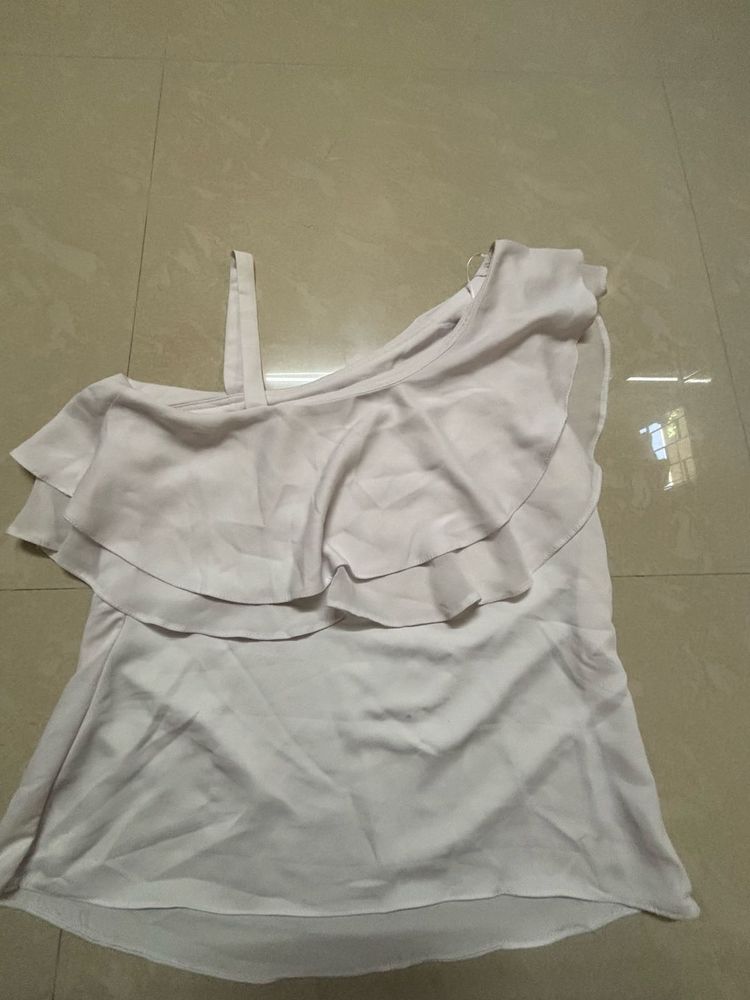White Ruffle One-Shoulder Top