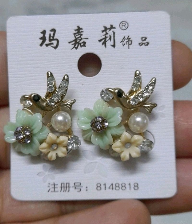 Flowers and Bird Earrings