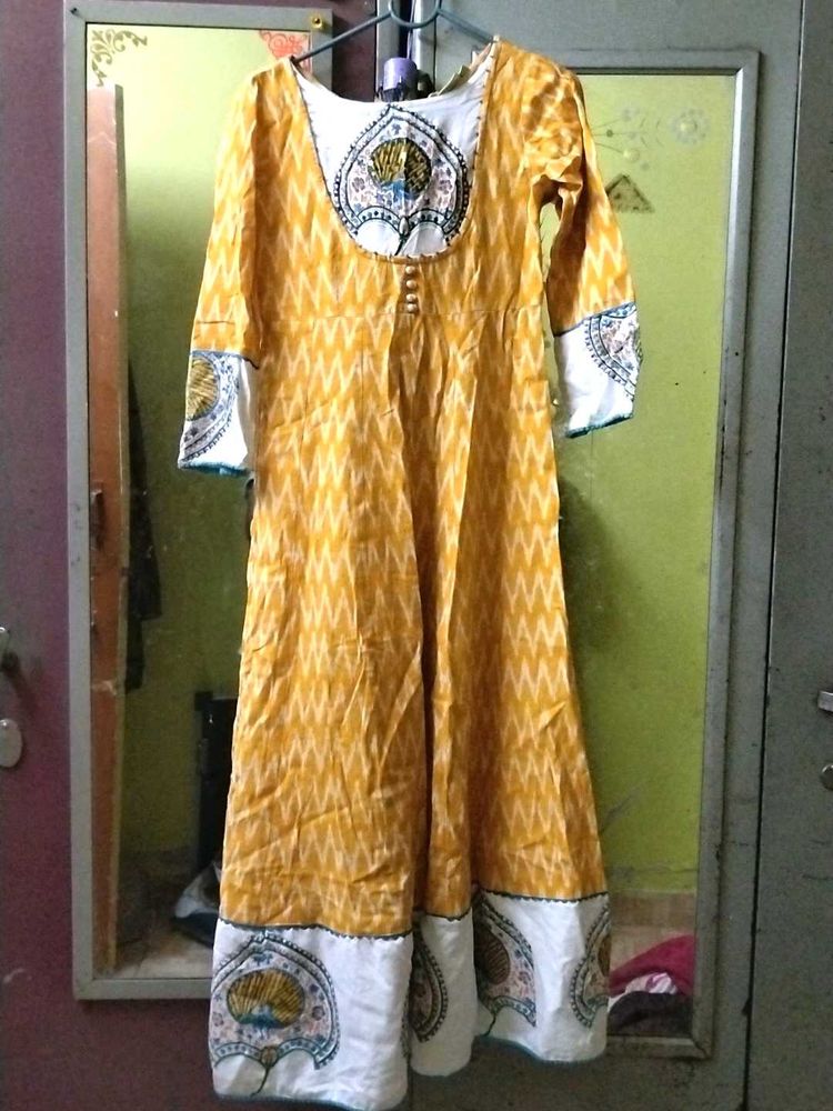 Yellow Printed Anarkali Kurta