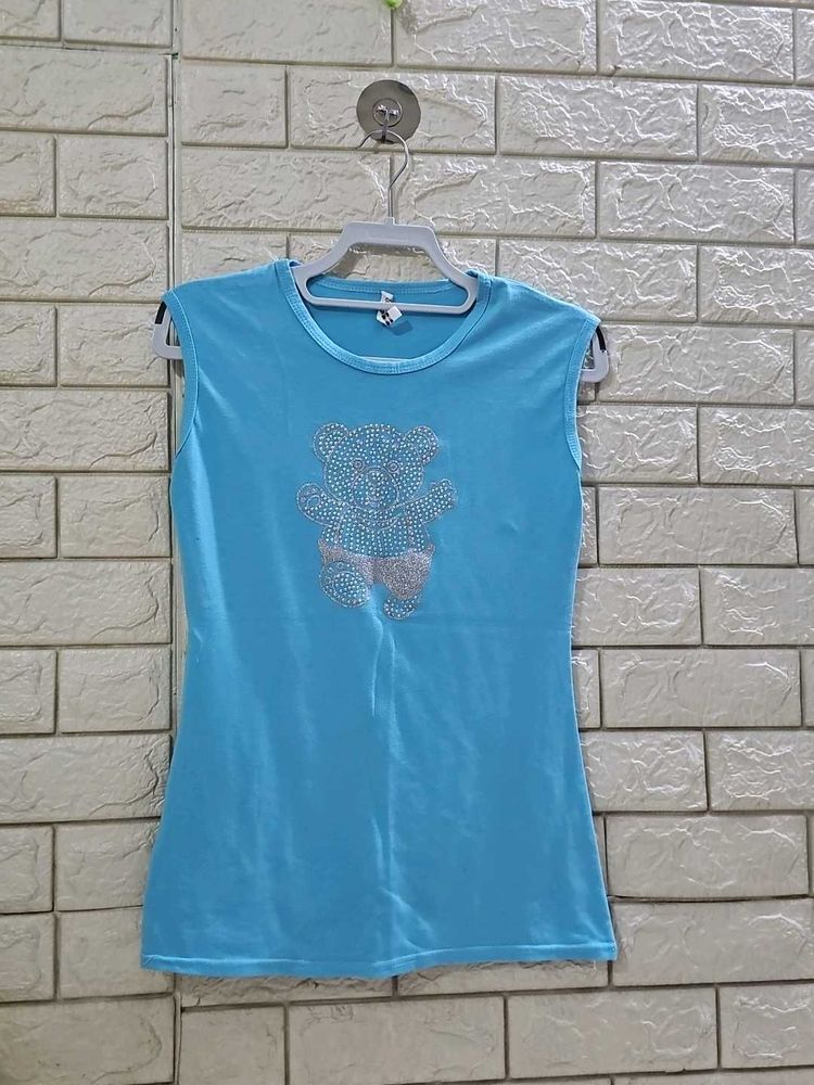 Sparkly Teddy Bear Blue Tank Top