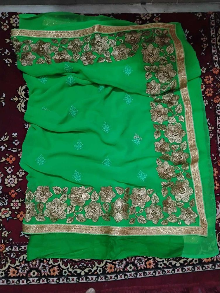 New Embroidered Green Saree