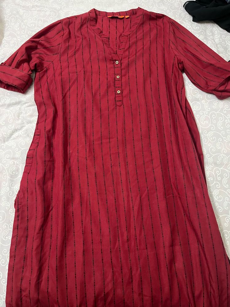 Maroon Striped Kurta