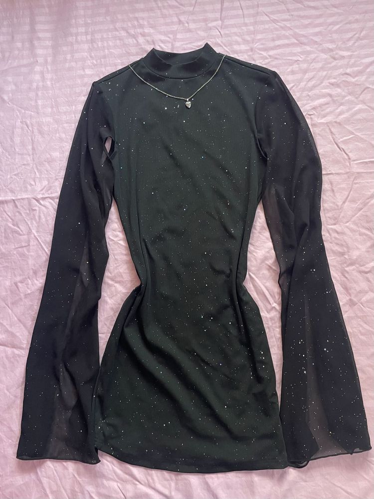 Sparkly Mock Neck Long Sleeve Dress.