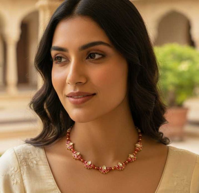 Elegant Red &amp; Gold Lotus Necklace