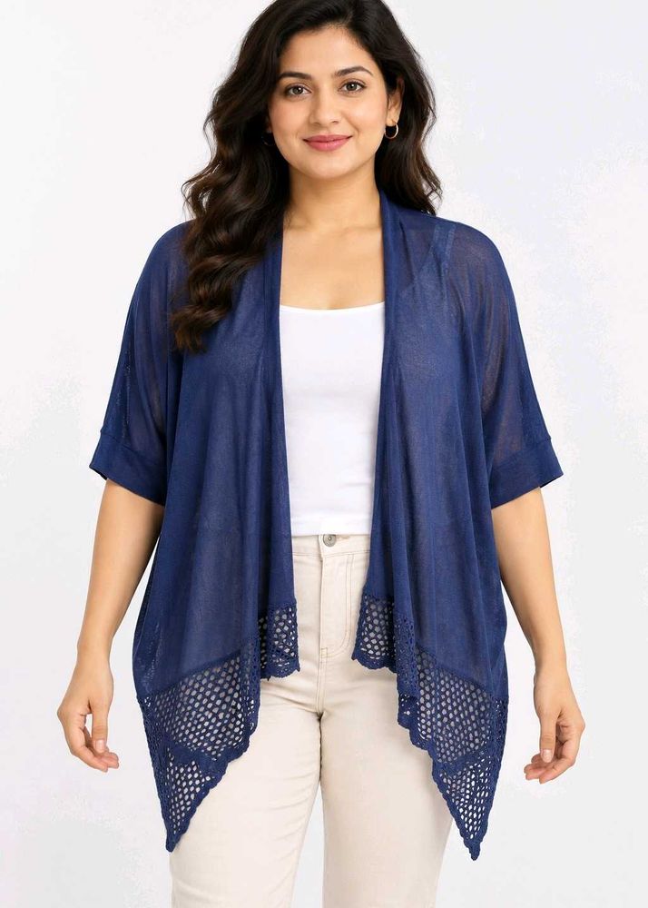 Women's Blue Open Front Cardigan