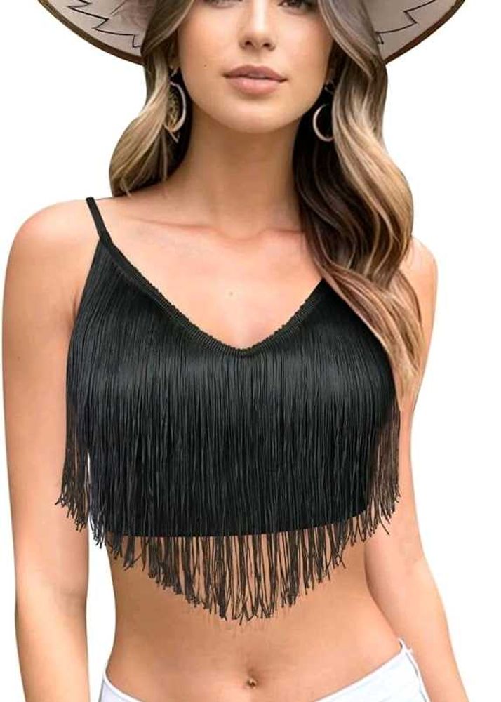 Black Fringe Crop Top