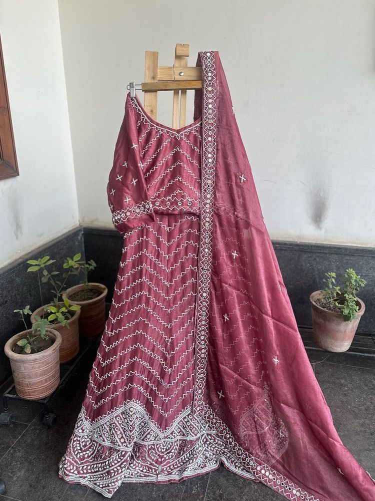 Designer Rust Embroidered Lehenga Set
