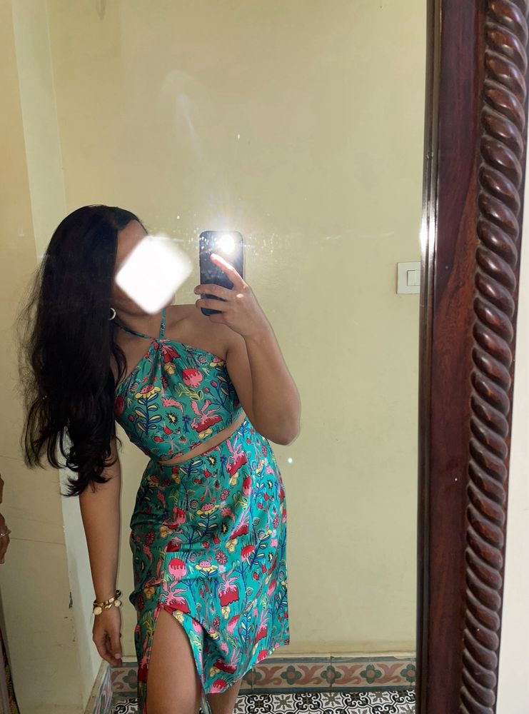 Vacation Co-ord Set, Halter Top +High Slit Skirt