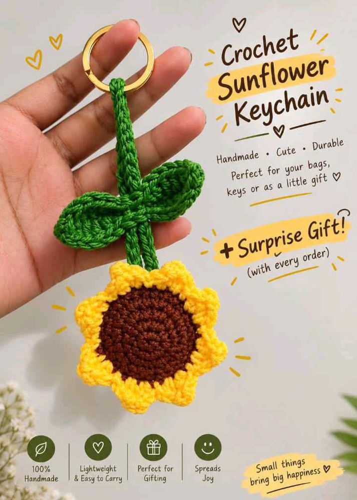 sunflower crochet keychain + surprise freebie