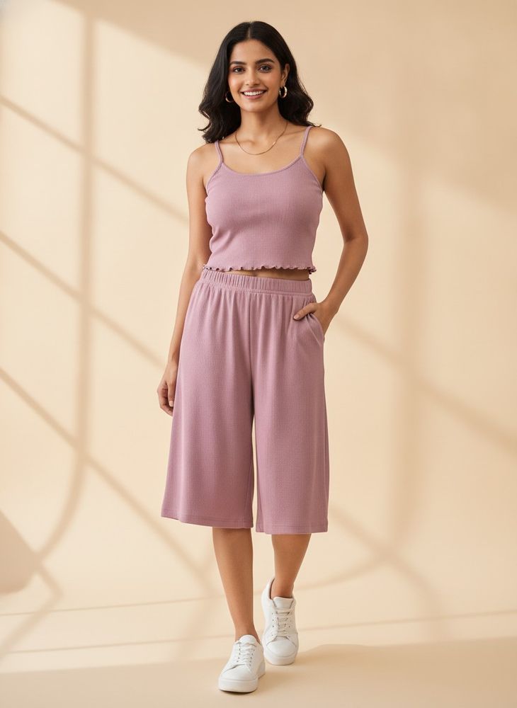 Comfy Ribbed Crop Top &amp; Shorts Set