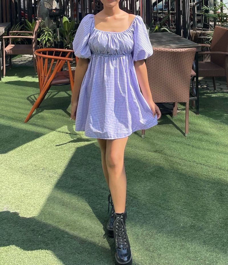 Gingham Puff Sleeve Mini Dress