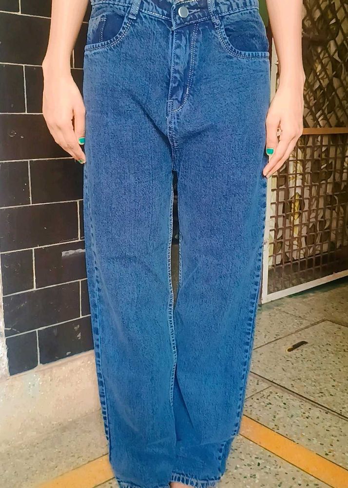 Blue Wide Leg Denim Jeans
