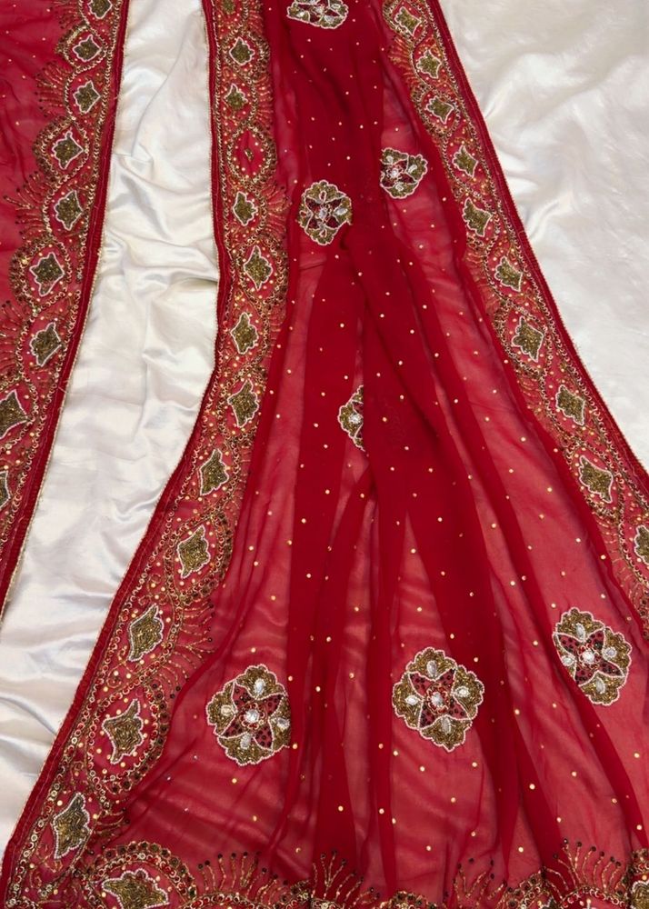 Red Embellished Georgette Saree