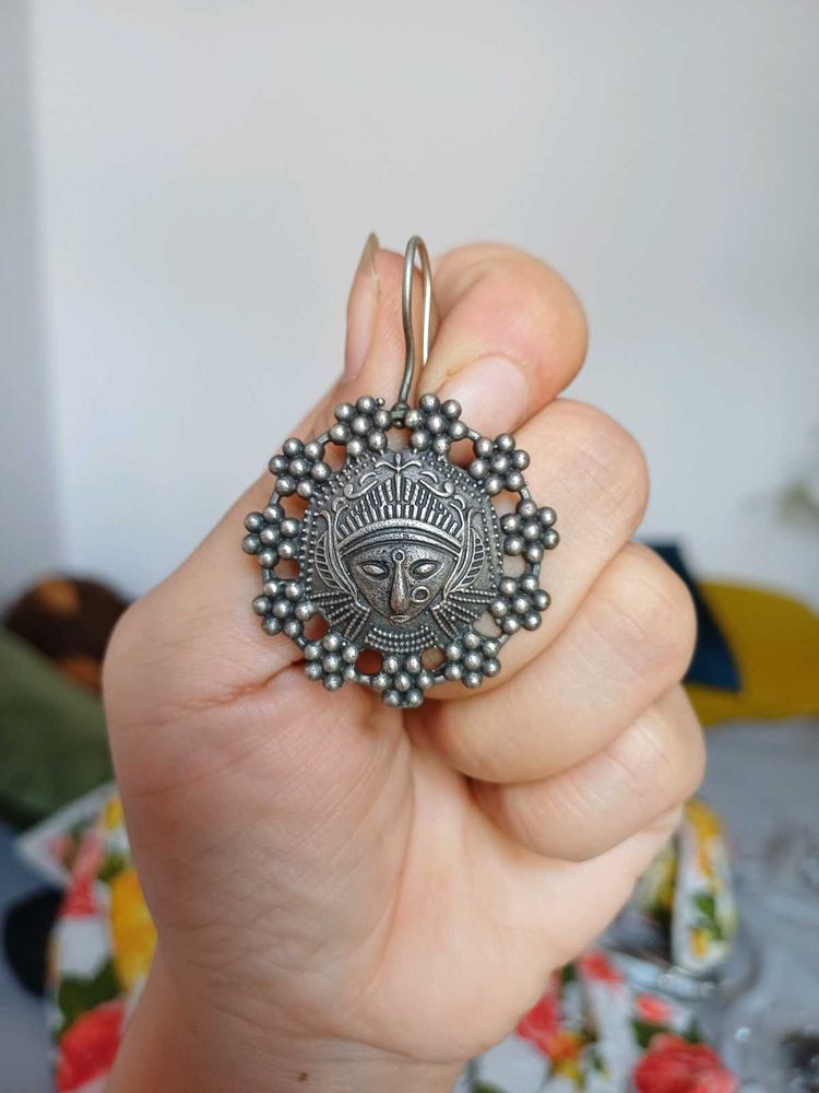 Unique brass Silver Tribal Face Earrings