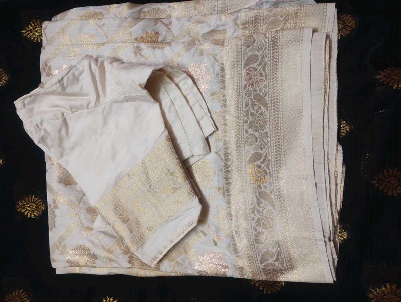Elegant off White dola  Silk Saree