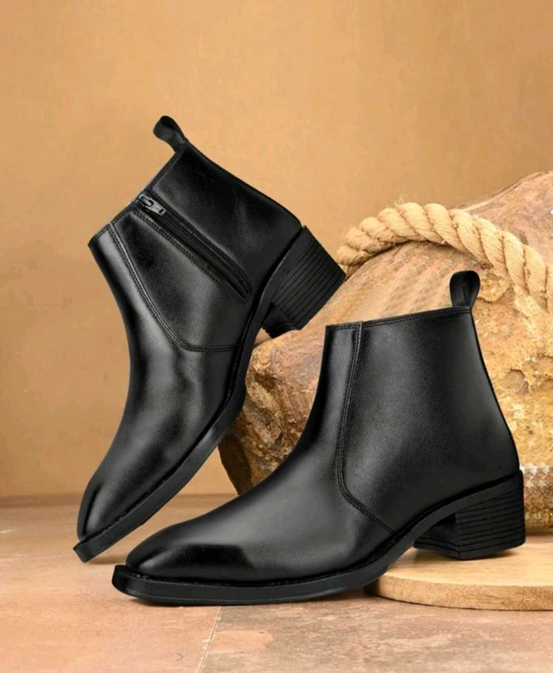 Classic Black Leather Cuban  Boots