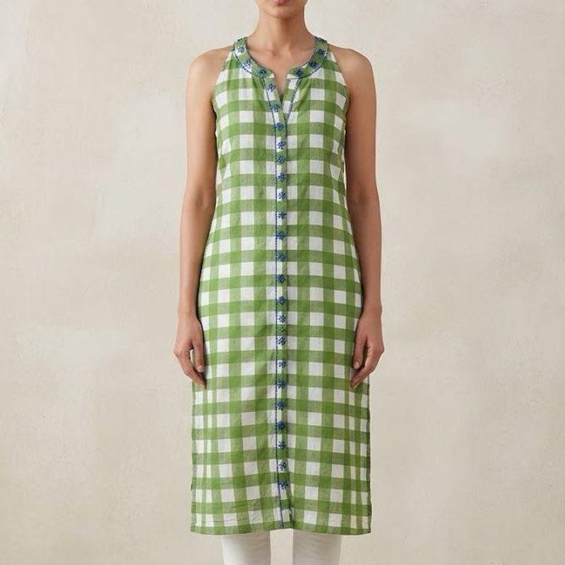 Green Checkered Kurta
