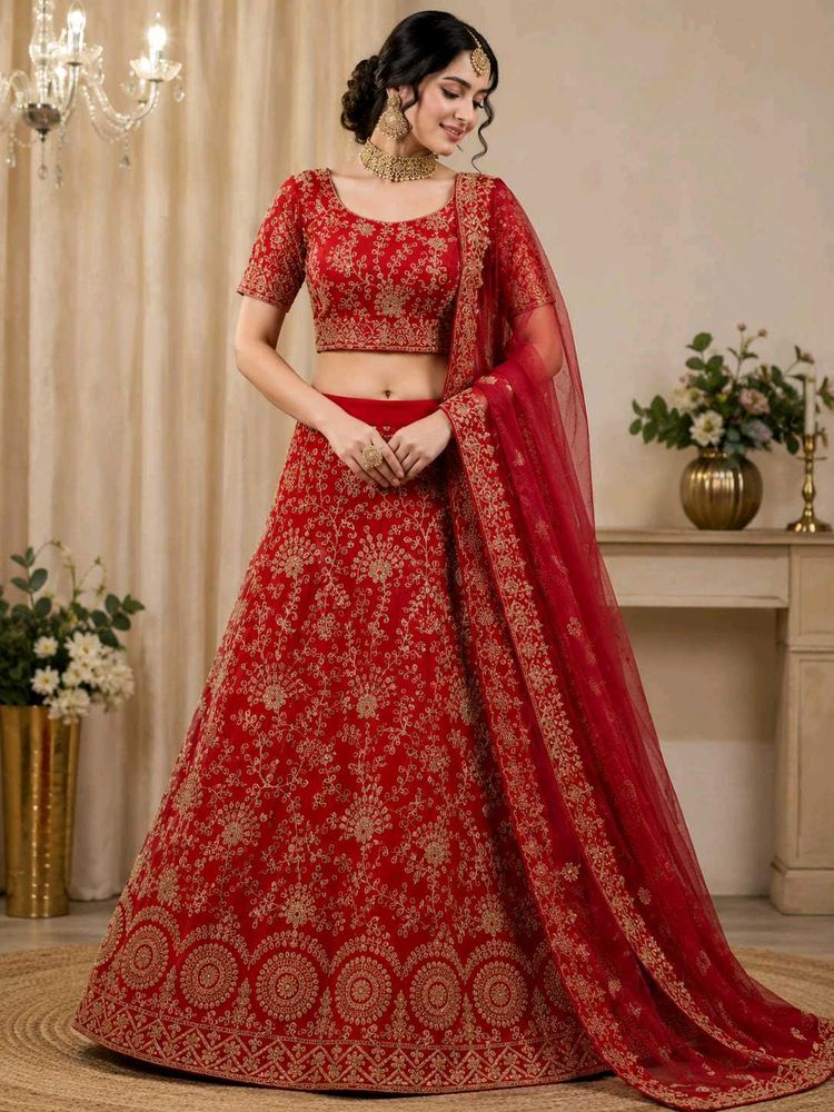Stunning Red Embroidered Lehenga Choli