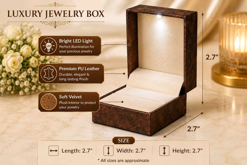 Brown ring box with led light