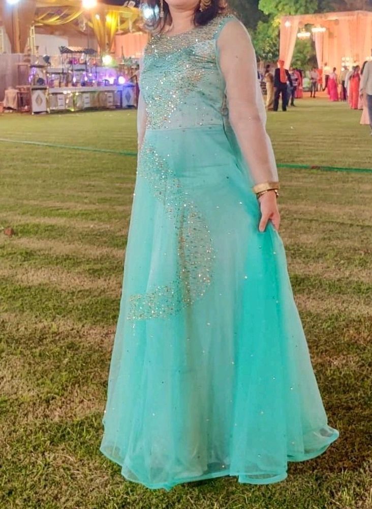 Elegant Teal Sequin Gown