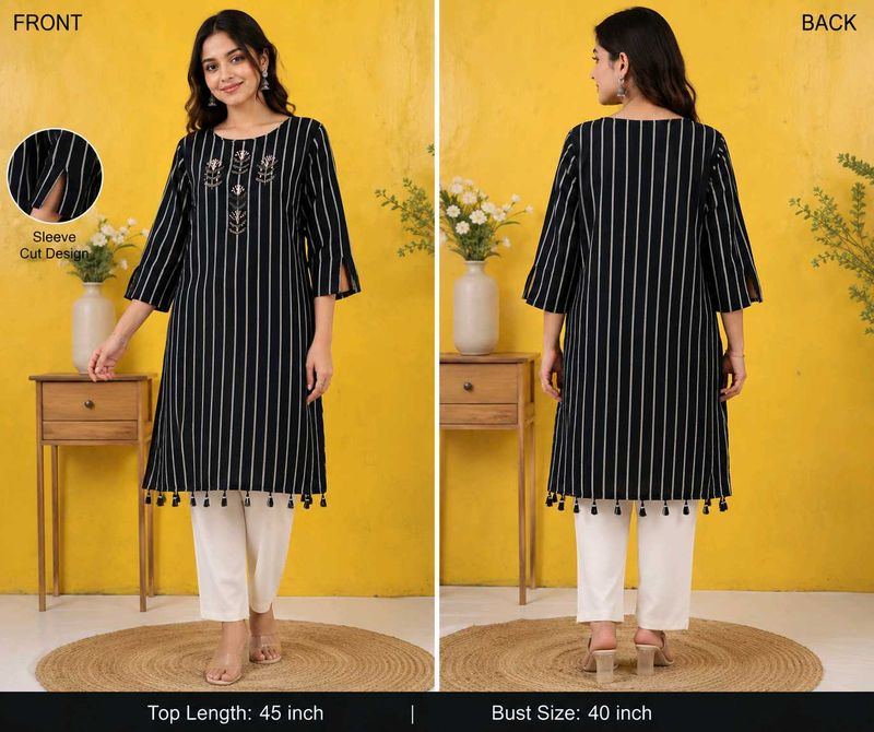 Stylish Striped Kurta with Tassels
