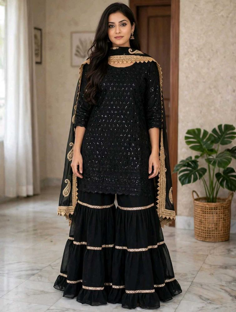 Elegant Black Sequined Kurta Set