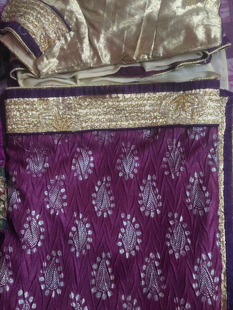Purple Saree with Golden Border