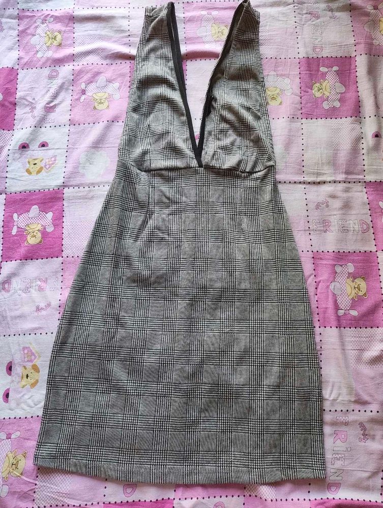 Plaid Plunge Neck Dress