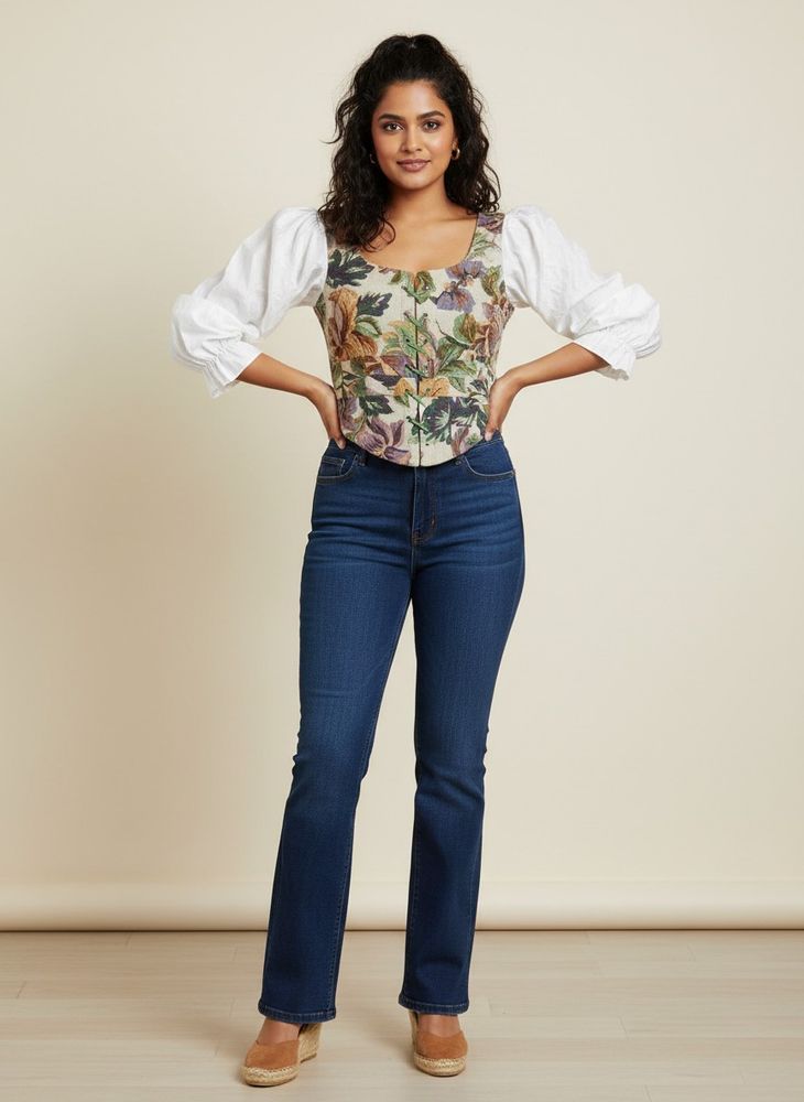 Floral Corset Top with Puff Sleeves