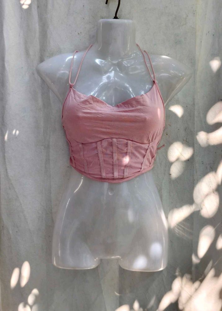 211110. Pink Corset Style Halter Top