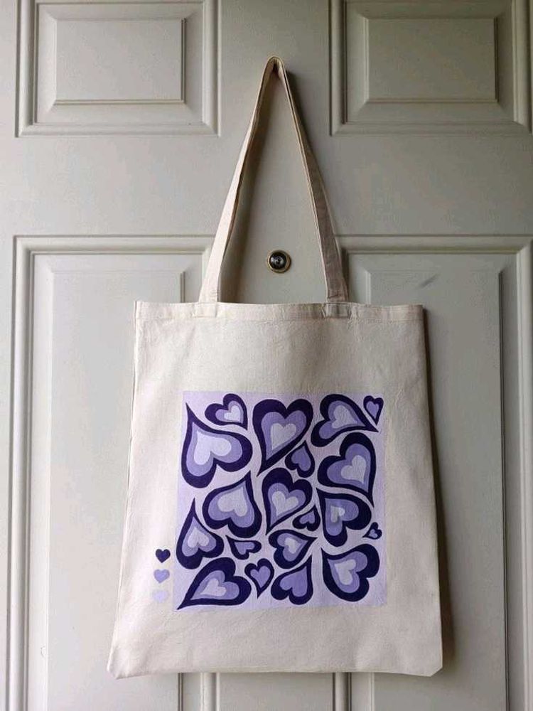 Canvas Tote Bag with Heart Print