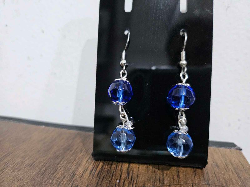 Blue Beaded Drop Earrings and Bracelet set
