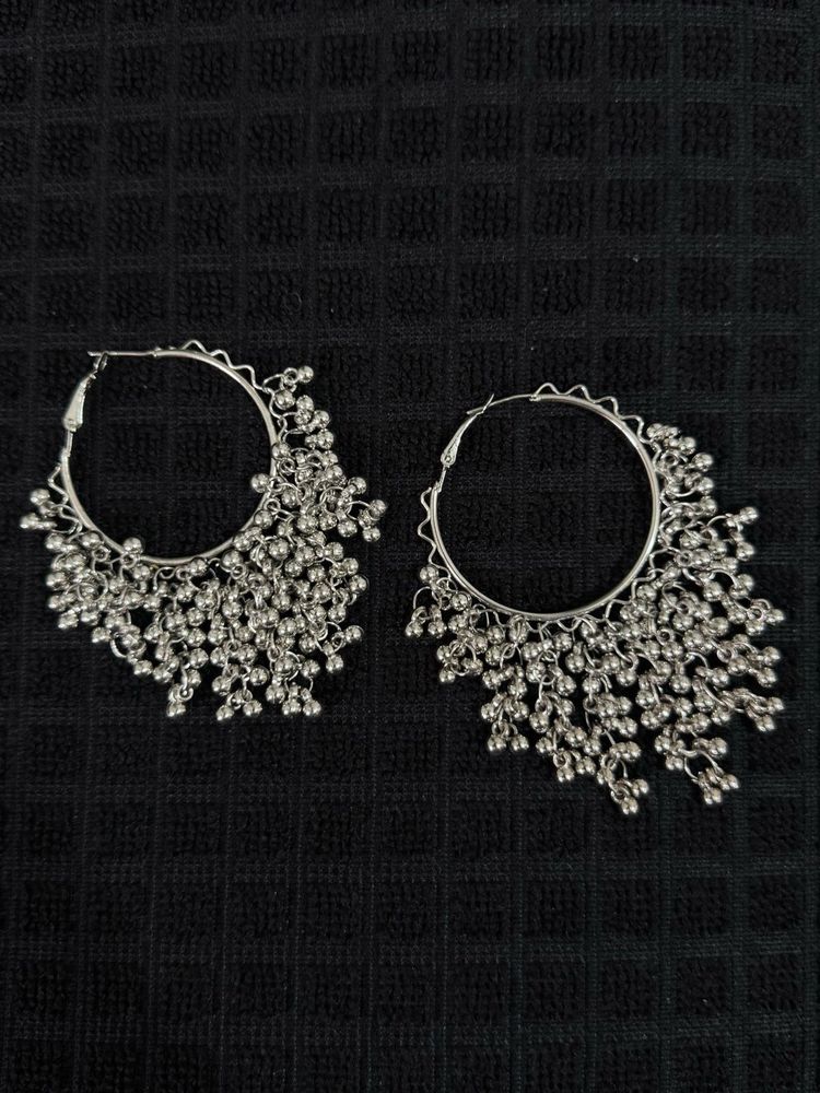 Navratri combo of  Silver and black oxidised hoop