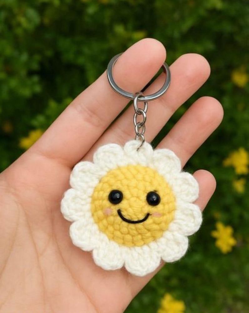 Handmade Cute Crochet Daisy Keychain